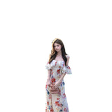 2025 Powder Flower Wall Splashing Ink-Coloured Flower Long Short Shredded Flower Lotus Leaf Hanging Dress Spring Summer Travel Skirt