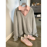 Sweet Korean Summer Retro Final Chapter Hit Two Spliced Wear Jackets Loose Autumn Coat Leisure Long Sleeves