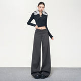 Casual Hanging With Thin Trousers Mop Loose Autumn And Winter New Side-Waist Button Waist Line Commuting