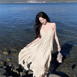 2025 Sanya Temperament Heavy Industry Hanging Neck Sling Dress Women's Dress Photo Bare Back Beach Skirt