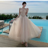 2026 New Girl Hand-Shake French Net Yarn Fish Bone Lace Embroidery Dress With Lotus Leaf Side Dress