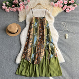 Spring And Summer 2025 New Yunnan Xinjiang Seaside Tourism Photo Bohemia Oil Painting Strapped Long Skirt Set
