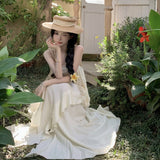 White Hanging Neck Sling Dress Women's Summer 2025 New French Long Skirt Holiday Dress