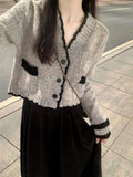 French Small Fragrant Atmosphere Feel Short Cardigan Sweater Women 2025 Spring New V-Neck Knitted Coat Top