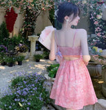 Temperament Sexy Dew-Back Flower Sling Skirt Woman 2025 Summer New To Collect Waist Thin Chiffon Dress