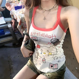 1075# Human Cotton Babes Letter Print Sling Vest Dopamine Outer Design Slim Slim Short Top
