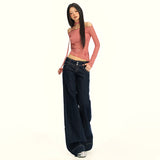 26Th Ootd!| Retro Dark Blue Non-Legged Micro-Tipped Jeans Loose Thin Tug