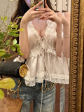 Flower Lace White Dingyle Girl Sweet V-Tie Strapped Vest Girl