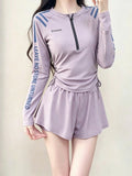 Slender Long-Sleeved Swimsuit Women Conservatively Cover The Belly Thin Flat Trousers Two Sets Of Sports Sunscreen Swimsuit Holiday Swimsuit