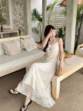 2025 Embroidered Sling Dress Pure Lusty Femininity Fashion Waist Thin Chic Long Skirt Tide