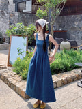 Blue Mist Love French Denim Dress Women's Summer Niche Design Feel Waist Temperament Sling Skirt