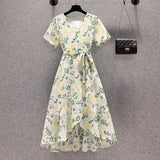 2026 Summer New Large-Size Fat Sister Super Fairy Temperament Thin Fashionable Belt With Broken Flower Dress